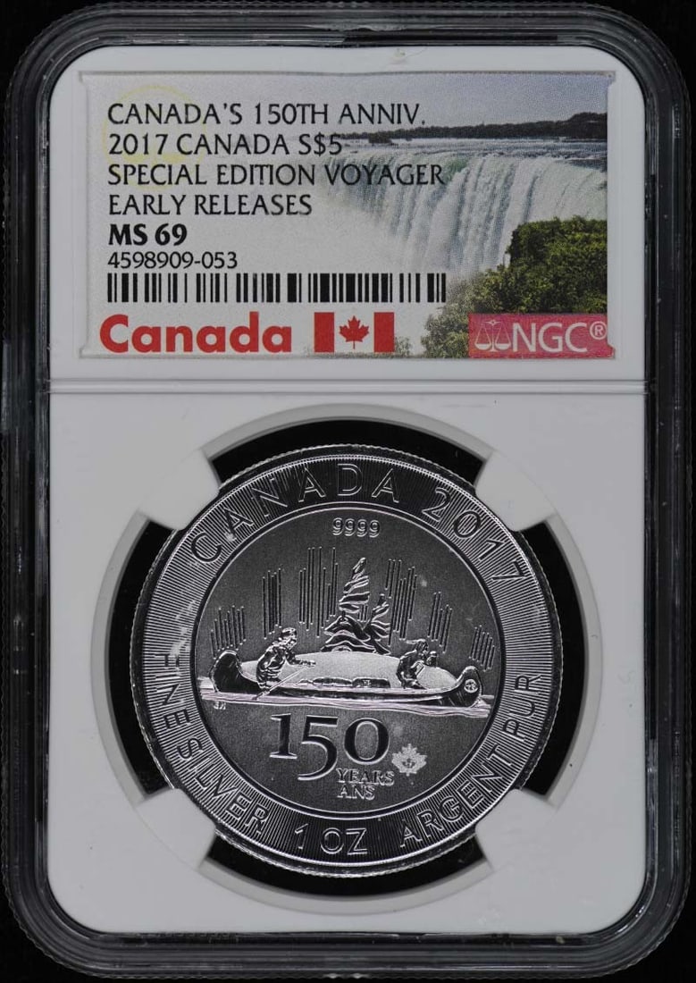 Canada 2017 Voyageur Special Edition NGC MS69 Silver 5 Dollar: Canada 2017 Voyageur Special Edition NGC MS69 Silver 5 Dollar This is a 2017 Canada Special Edition Voyageur $5 coin, graded MS69 by NGC. The coin is uncirculated and comes with NGC certification, mak
