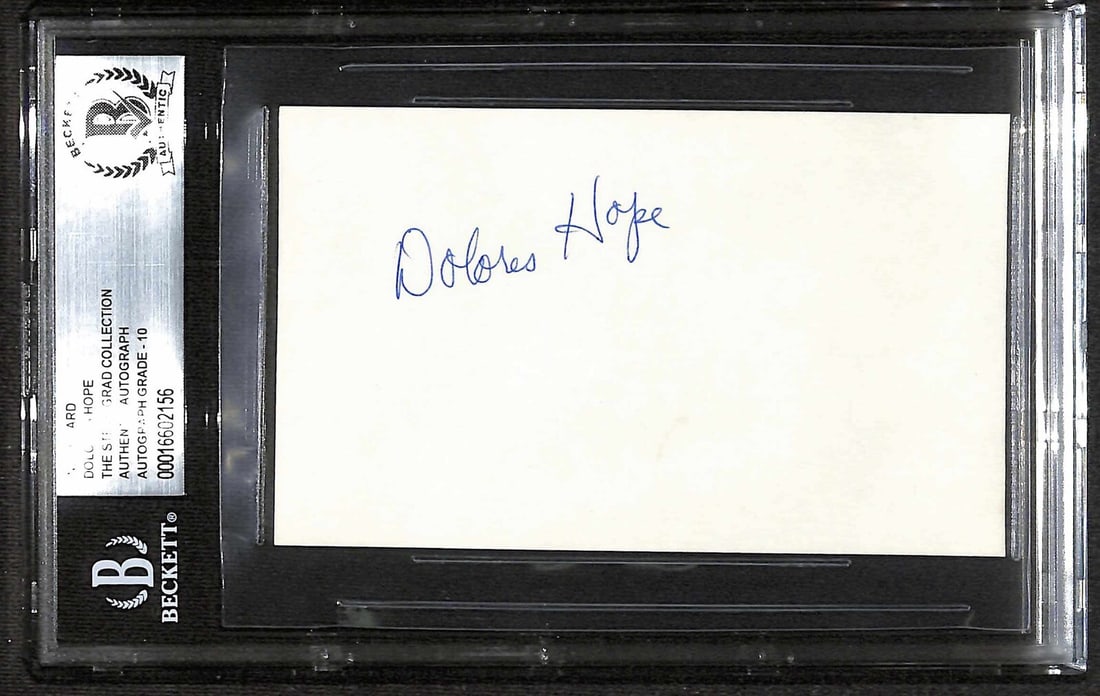 Beckett Authenticated Dolores Hope Autographed 3x5 Index Card in Slab (1 of 1)