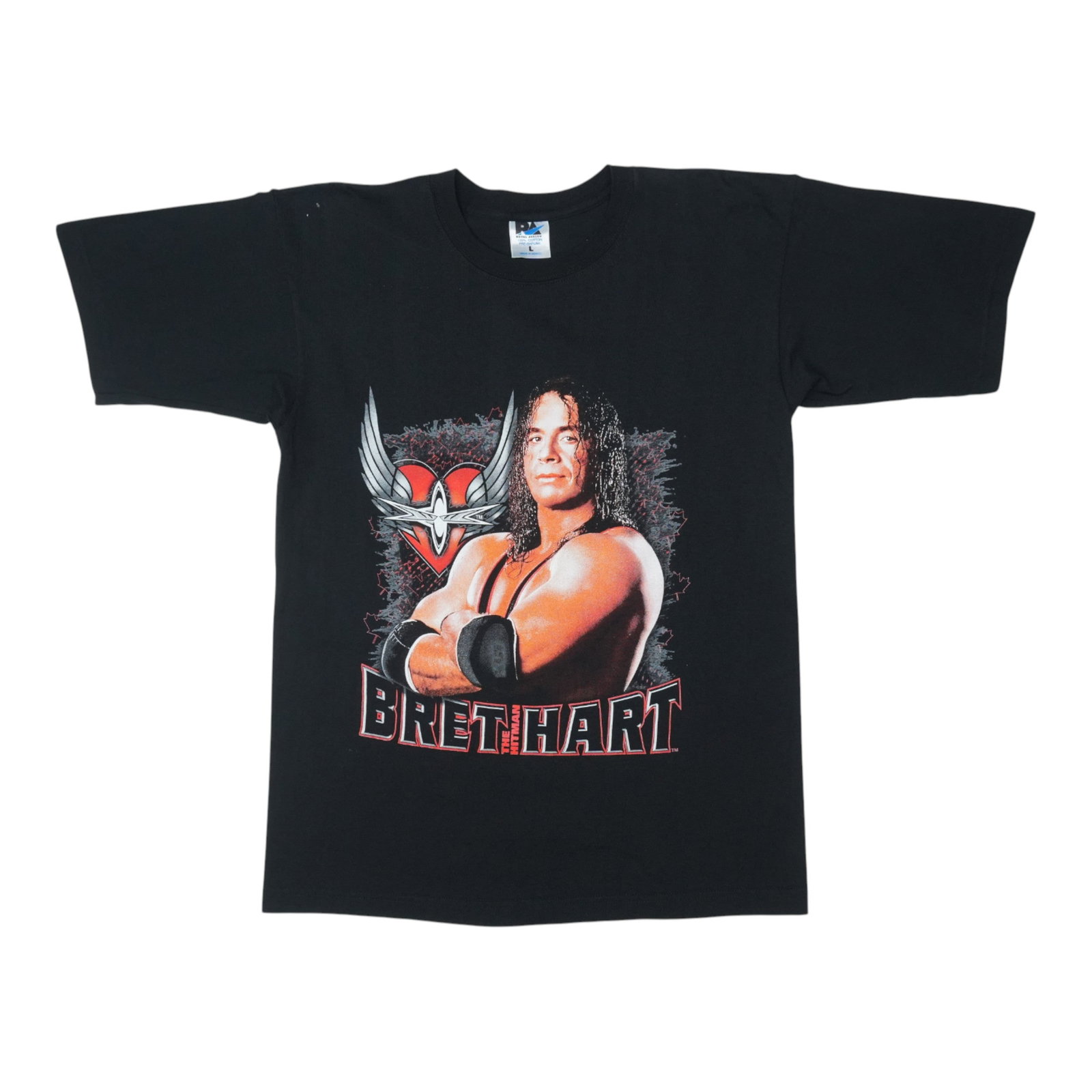 Vintage 1990s Bret Hitman Hart Graphic Cotton T-Shirt Black Size Large: Vintage 1990s Bret Hitman Hart Graphic Cotton T-Shirt Black Size Large This is an original vintage 1990s Brett The Hitman Hart shirt, featuring graphics on both the front and back. It is a true vintag