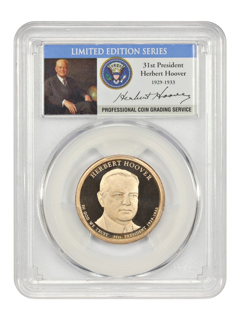 PCGS PR70DCAM 2014-S Herbert Hoover Presidential Dollar $1 Proof: PCGS PR70DCAM 2014-S Herbert Hoover Presidential Dollar $1 Proof 2014-S Herbert Hoover Presidential Dollar certified by PCGS as PR70DCAM. This flawless proof coin is listed as pre-owned and uncirculat
