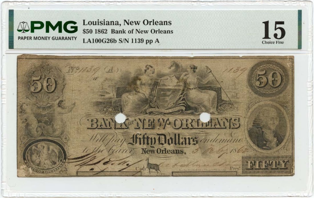 PMG F15 1862 Bank of New Orleans Louisiana $50 Obsolete Note (1 of 2)
