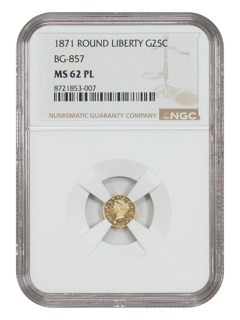 1871 California Fractional Gold 25C NGC MS62PL BG-857 (1 of 4)
