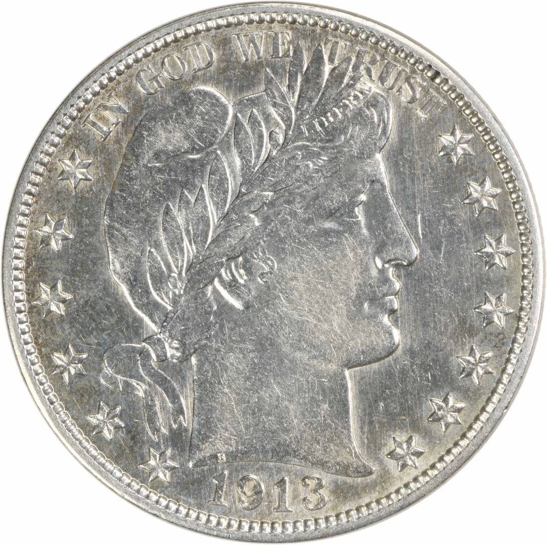 1913 50C Barber Half Dollar Silver AU Uncertified: 1913 50C Barber Half Dollar Silver AU Uncertified 1913 Barber Half Dollar in AU slider condition. This pre-owned United States 50C coin is composed of silver and is uncertified. Specifications Year: 1