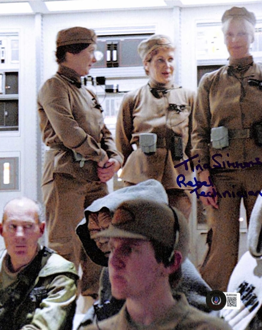 8x10 Star Wars ROTJ photo signed by Tina Simmons Beckett: 8x10 Star Wars ROTJ photo signed by Tina Simmons Beckett This 8x10 color photograph from Star Wars: Return of the Jedi features Tina Simmons, who portrayed a Rebel Technician. The photo is hand-signed