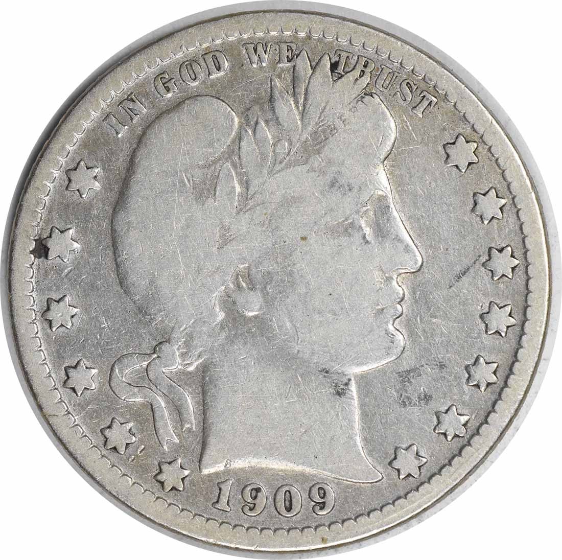 1909-O Barber Quarter 90% Silver F Uncertified New Orleans: 1909-O Barber Quarter 90% Silver F Uncertified New Orleans This 1909-O Barber Silver Quarter is a notable collectible coin, featuring the iconic design by Charles E. Barber. Struck at the New Orleans 