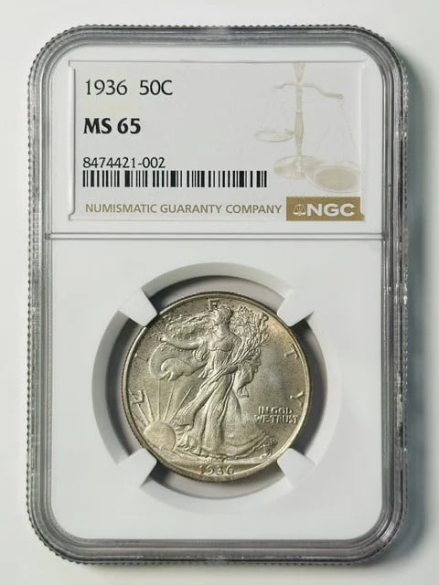 NGC MS 65 1936 Walking Liberty Silver Half Dollar: NGC MS 65 1936 Walking Liberty Silver Half Dollar 1936 Walking Liberty half dollar certified by NGC and graded MS 65. This uncirculated silver coin is dated 1936 and is pre-owned. Specifications Item 