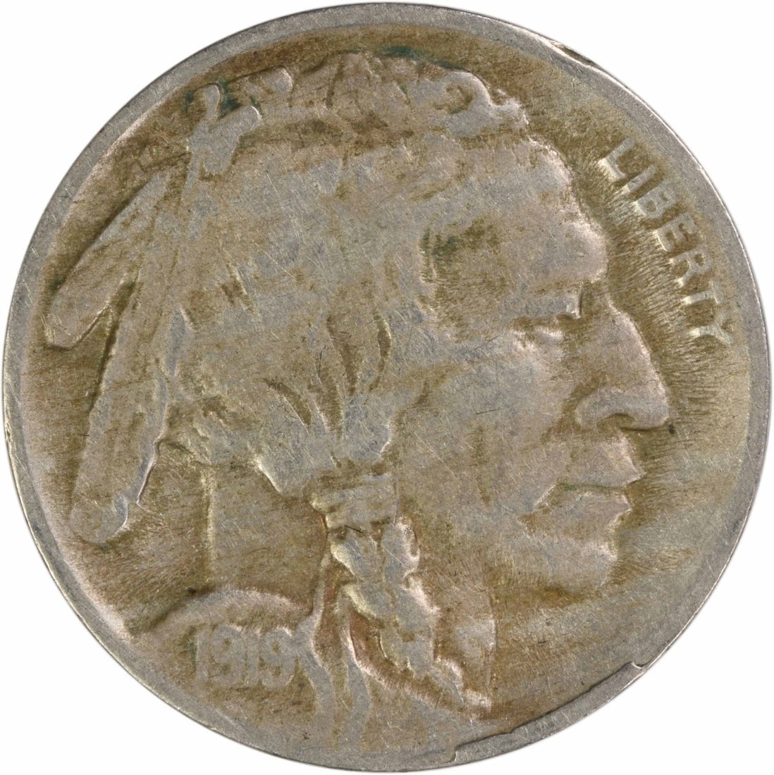 VF 1919 D 5C Buffalo Nickel Uncertified: VF 1919 D 5C Buffalo Nickel Uncertified 1919-D Buffalo nickel in VF grade. This circulated, uncertified 5-cent coin was struck in Denver and features the Buffalo design by James Earle Fraser. Pre-owne