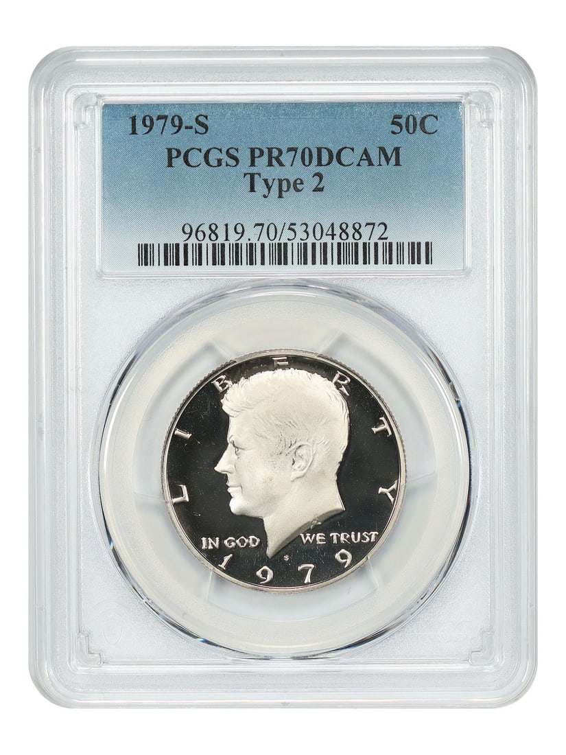 Kennedy Half Dollar 1979-S 50C Type 2 PCGS PR70DCAM: Kennedy Half Dollar 1979-S 50C Type 2 PCGS PR70DCAM 1979-S Kennedy Half Dollar certified by PCGS as PR70DCAM Type 2. This pre-owned coin is listed as uncirculated and features the 50C denomination. Sp