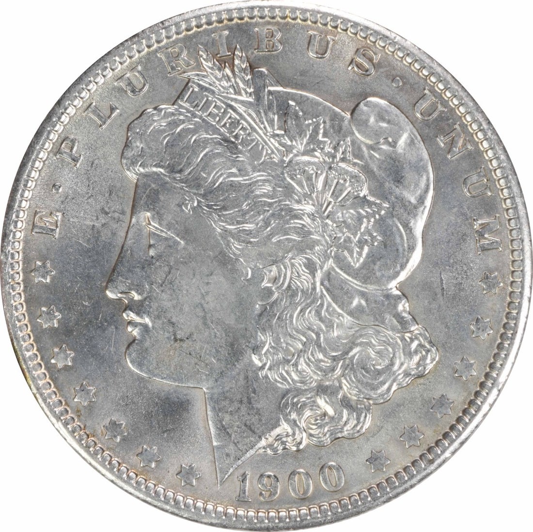 Choice BU 1900 Silver Morgan Dollar Uncertified No Mint Mark: Choice BU 1900 Silver Morgan Dollar Uncertified No Mint Mark This 1900 Morgan Silver Dollar is an uncirculated coin, graded as Choice BU and composed of silver. It is uncertified and features no mint 