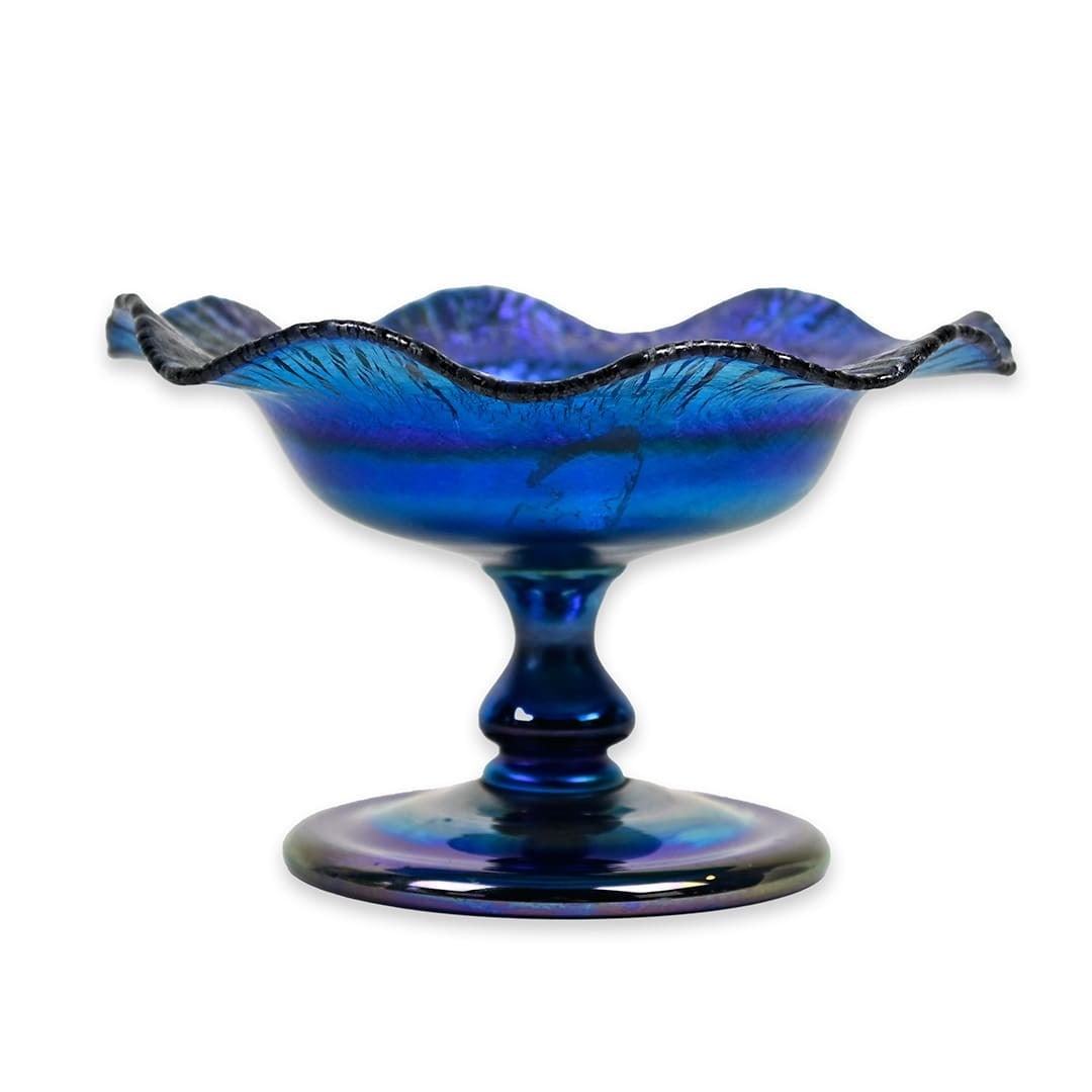 Tiffany Studios Blue Favrile Glass Candy Dish Footed circa 1910 (1 of 5)