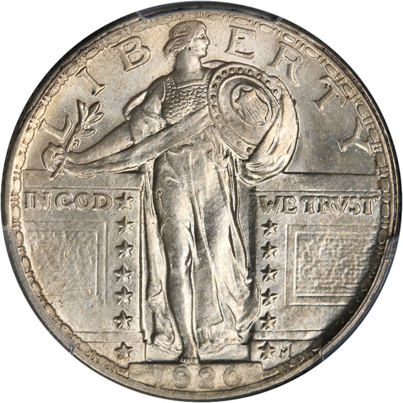 PCGS MS65 1920 P Standing Liberty Quarter Silver Coin: PCGS MS65 1920 P Standing Liberty Quarter Silver Coin A 1920-P Standing Liberty Quarter graded PCGS MS65. This uncirculated silver coin is described as wonderfully original, with superb eye appeal, fa