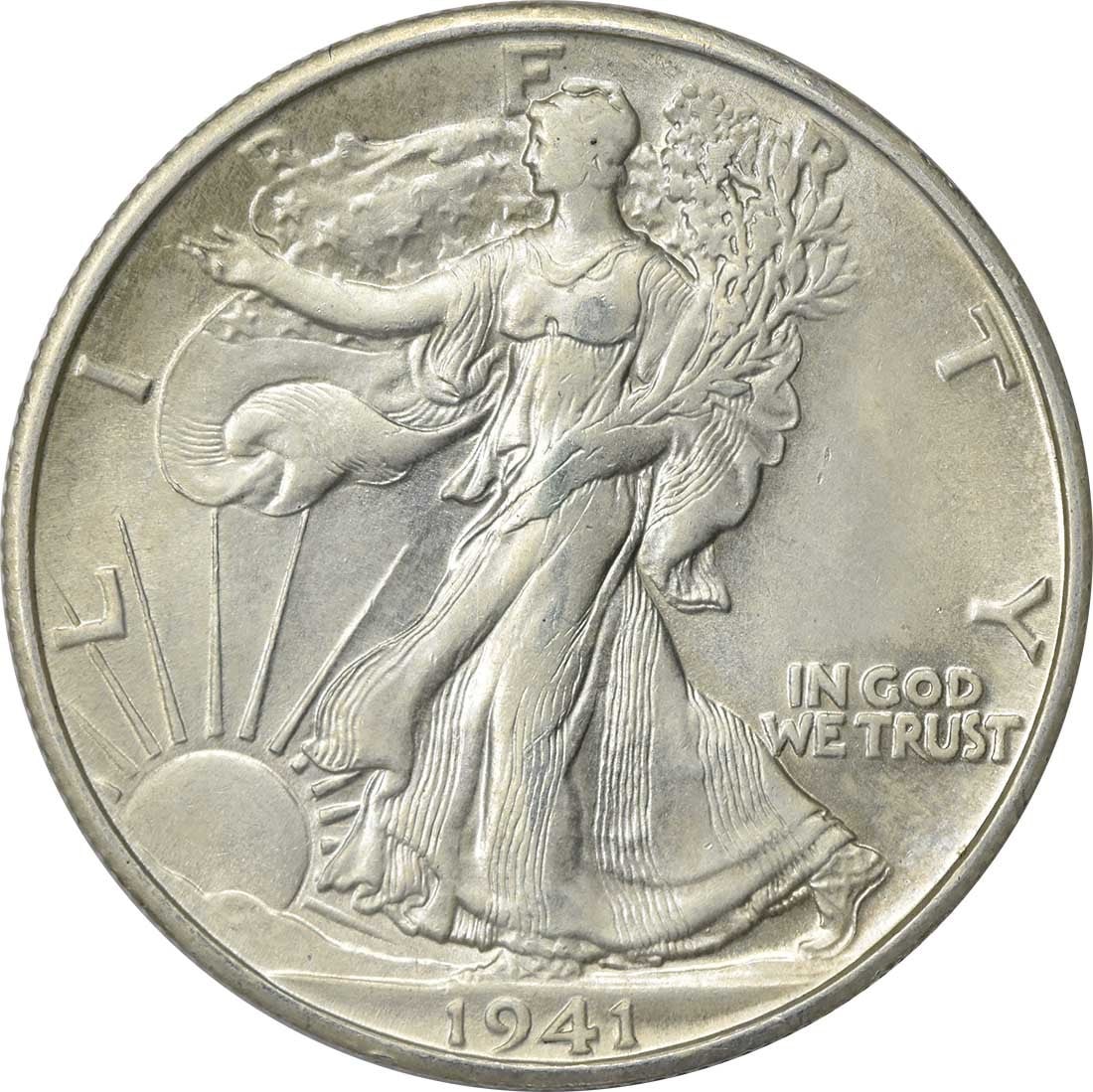 1941-S Walking Liberty Half Dollar Choice BU Silver: 1941-S Walking Liberty Half Dollar Choice BU Silver This is a 1941-S Walking Liberty Silver Half Dollar from the United States. The coin is uncirculated and graded as Choice Brilliant Uncirculated (BU