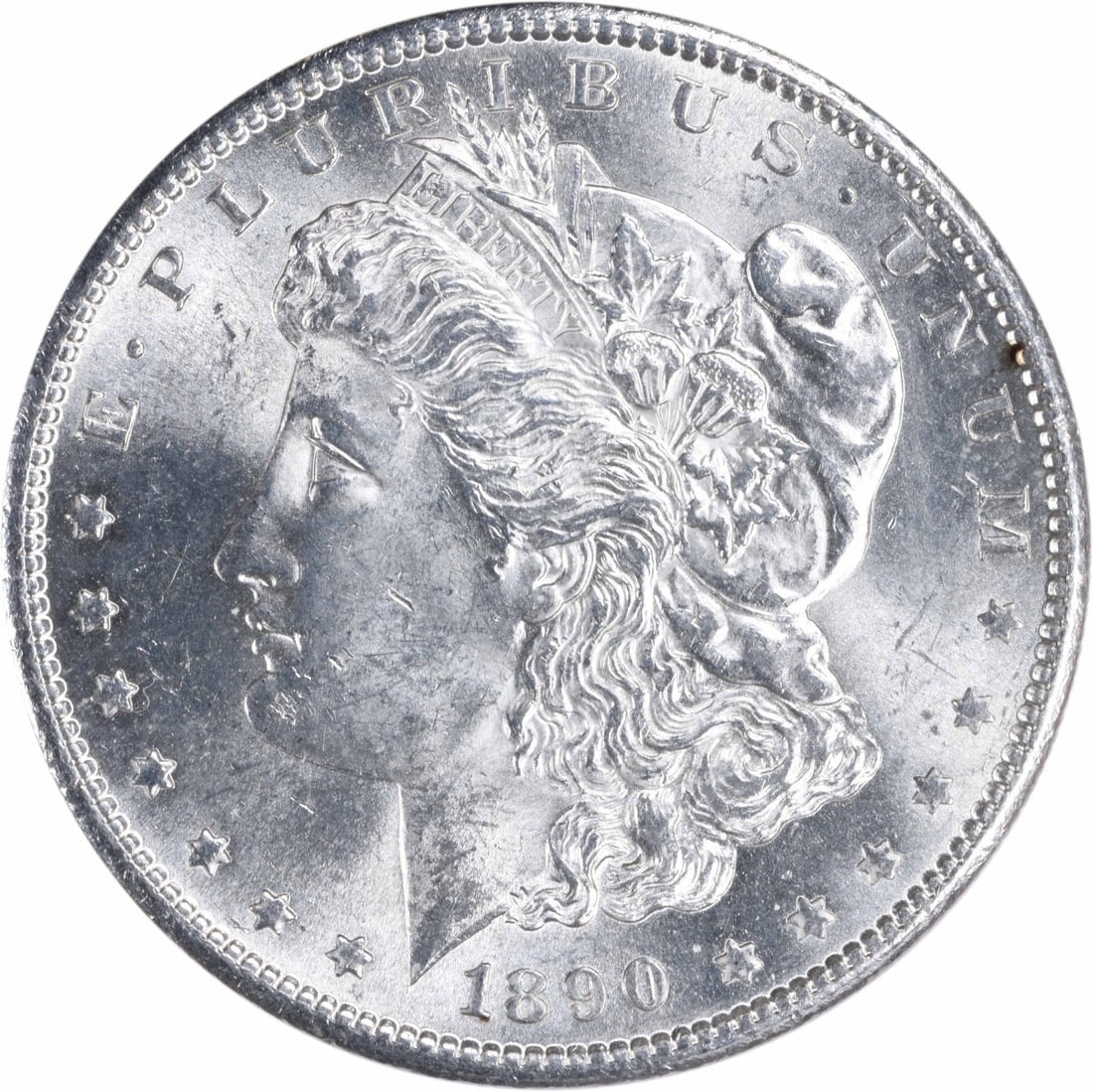 Choice BU 1890-S Silver Morgan Dollar Uncirculated Uncertified: Choice BU 1890-S Silver Morgan Dollar Uncirculated Uncertified This is an 1890-S Morgan Silver Dollar from the United States, featuring a Choice Brilliant Uncirculated (BU) grade. The coin is composed