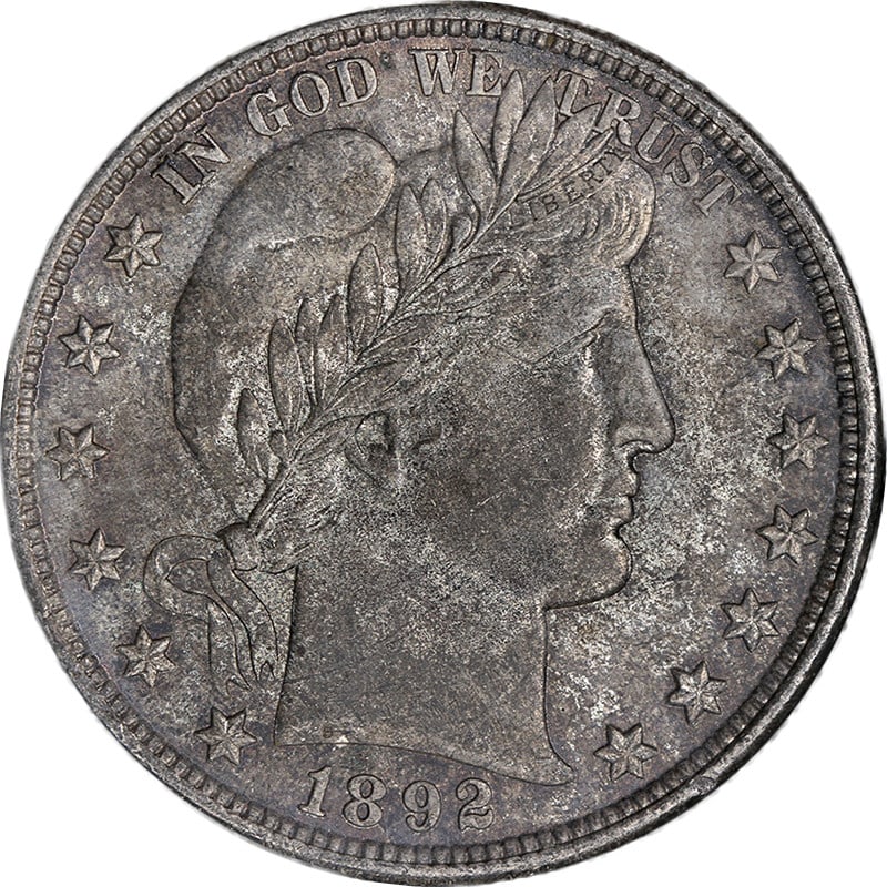 1892 Philadelphia Barber Half Dollar Silver Nice BU+: 1892 Philadelphia Barber Half Dollar Silver Nice BU+ This 1892-P Barber Half Dollar is an uncirculated silver coin with attractive eye appeal and a well-defined strike. It features a dark, original pa