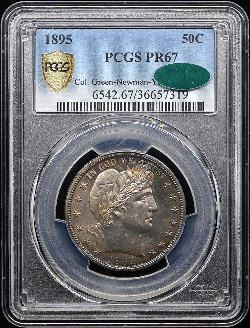 PCGS PR67 CAC 1895 Barber Half Dollar Proof 50C: PCGS PR67 CAC 1895 Barber Half Dollar Proof 50C 1895 Barber Half Dollar certified by PCGS as PR67 with CAC approval. This proof issue is an uncirculated, pre-owned coin from the United States. Specifi