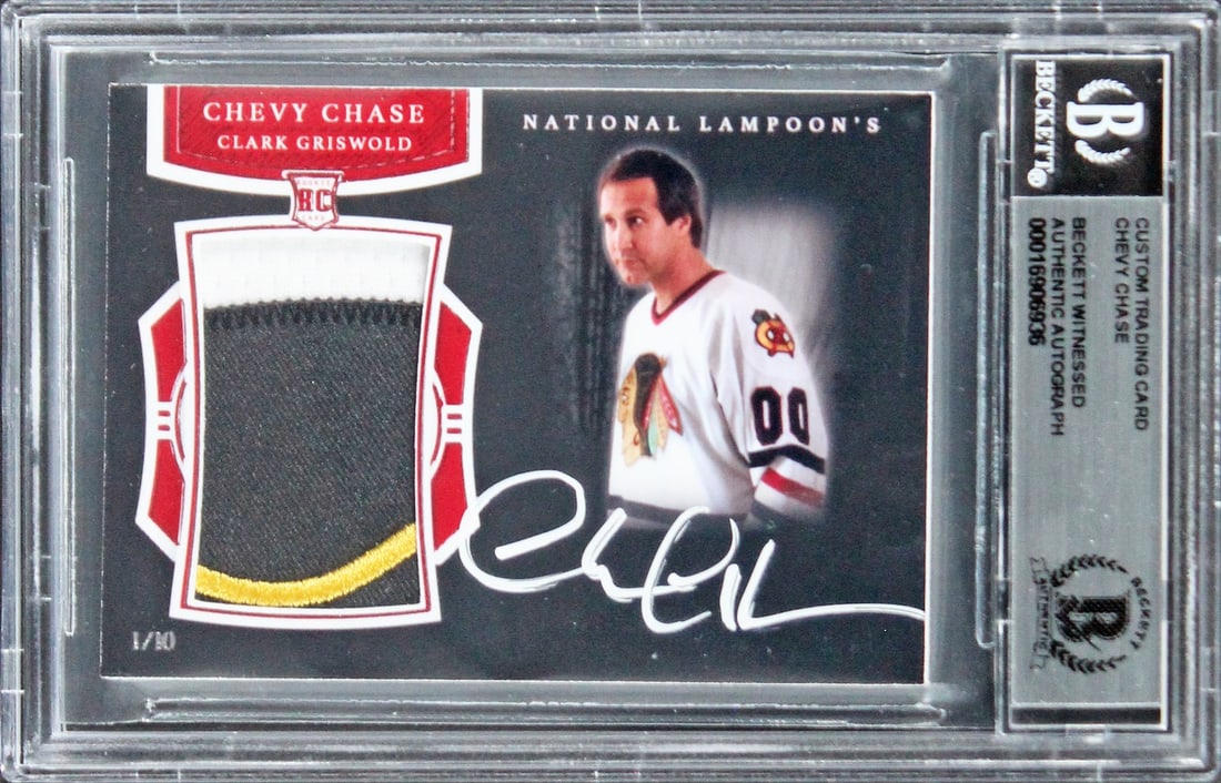 Beckett slabbed Chevy Chase autographed Christmas Vacation relic card 1 of 10: Beckett slabbed Chevy Chase autographed Christmas Vacation relic card 1 of 10 This is an original custom relic card personally signed by Chevy Chase from National Lampoon's Christmas Vacation. The car
