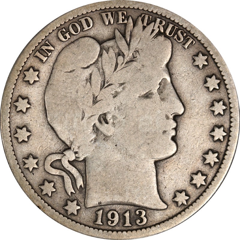 1913 Philadelphia Barber Half Dollar Silver Coin: 1913 Philadelphia Barber Half Dollar Silver Coin This 1913-P Barber Half Dollar is a circulated coin composed of 90% silver. Minted in Philadelphia, it is a classic example from the Barber series and 