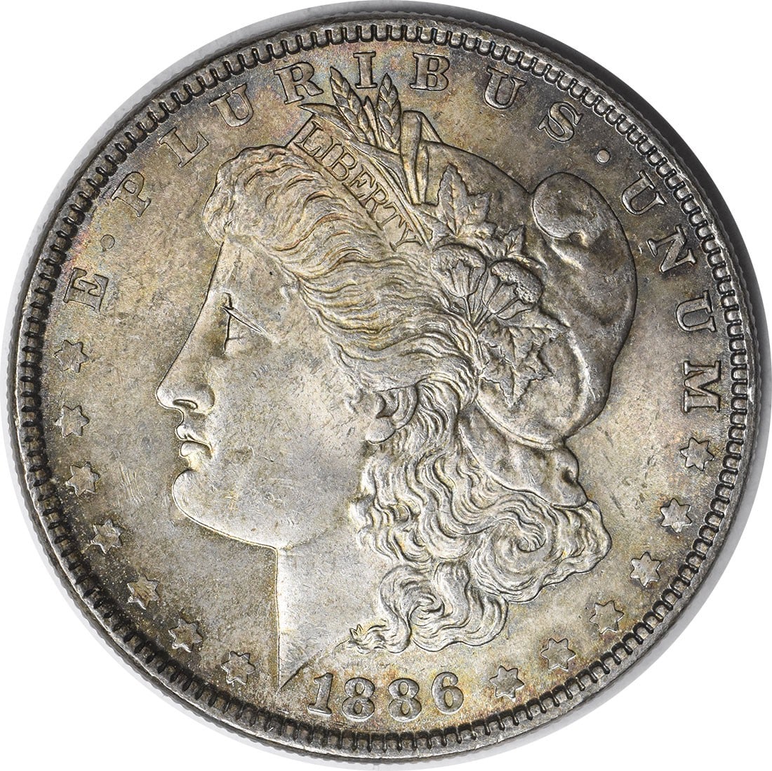Choice BU 1886 Silver Dollar Morgan Uncirculated with Toning Uncertified: Choice BU 1886 Silver Dollar Morgan Uncirculated with Toning Uncertified This is a pre-owned 1886 Morgan Silver Dollar from the United States, featuring a Choice Brilliant Uncirculated (BU) grade with
