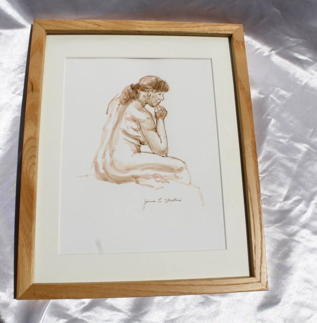 Nude Watercolor Painting by James Hawkins Signed Art: Nude Watercolor Painting by James Hawkins Signed Art Experience the beauty of this exquisite nude watercolor painting on paper by the esteemed American artist James Hawkins, born in 1927. This captiva