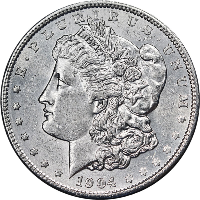 1904 P Morgan Silver Dollar Bright White BU: 1904 P Morgan Silver Dollar Bright White BU This 1904-P Morgan Silver Dollar is an uncirculated coin featuring exceptional eye appeal, bright white color, fantastic luster, and a strong strike. Its su