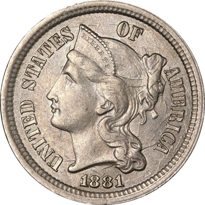 1881 United States 3 Cent Nickel Coin (1 of 2)