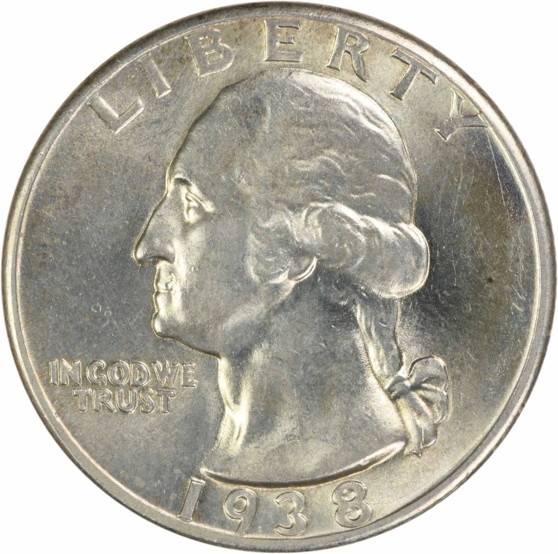 1938 Philadelphia Washington Quarter 25C Silver Uncirculated Uncertified: 1938 Philadelphia Washington Quarter 25C Silver Uncirculated Uncertified 1938 Washington Silver Quarter in Choice BU condition. This uncirculated coin is uncertified and graded MS63. It was minted in 