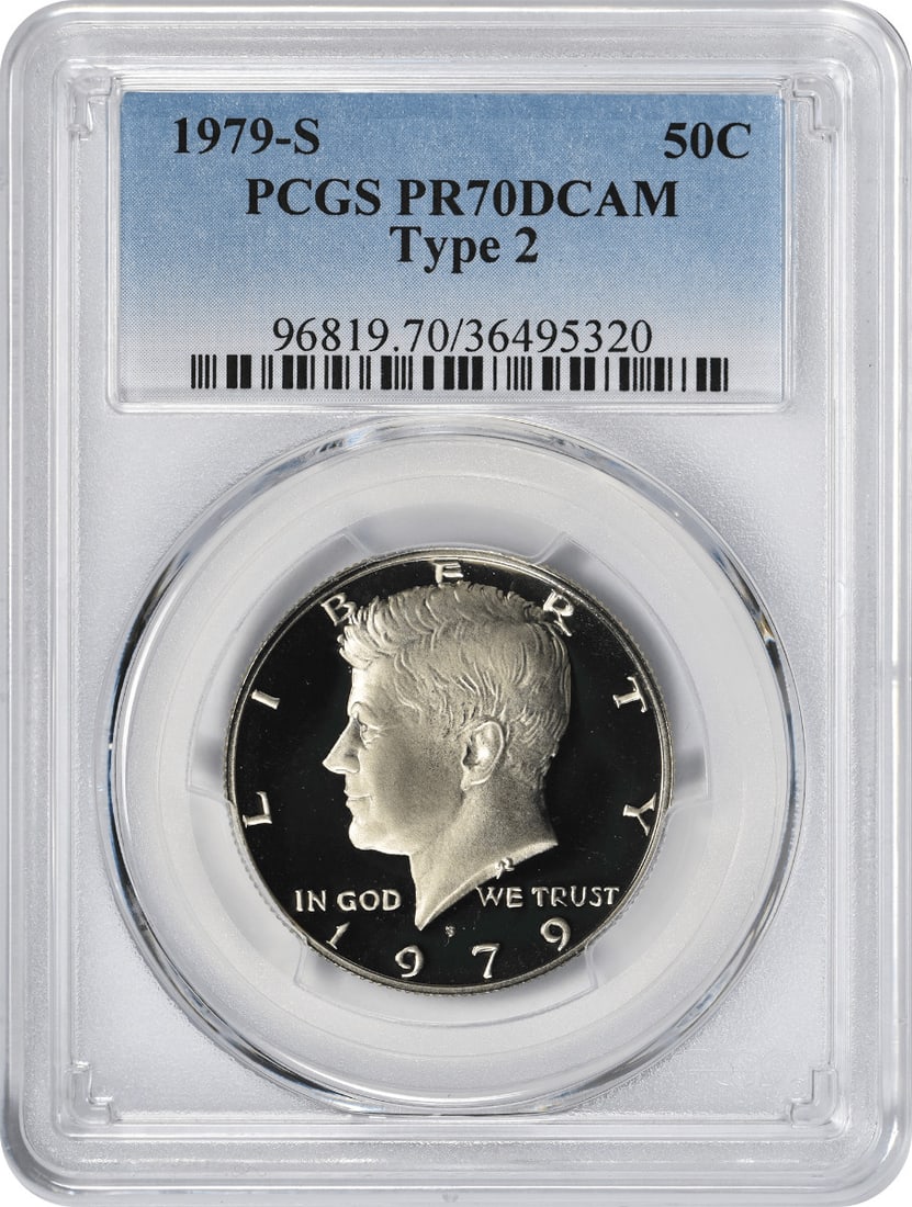 1979-S Type 2 Kennedy Half PR70DCAM PCGS Proof 70 Deep Cameo Coin: 1979-S Type 2 Kennedy Half PR70DCAM PCGS Proof 70 Deep Cameo Coin This stunning 1979-S Type 2 Kennedy Half Dollar features a PR70 Deep Cameo grade from PCGS, signifying its exceptional quality and pri