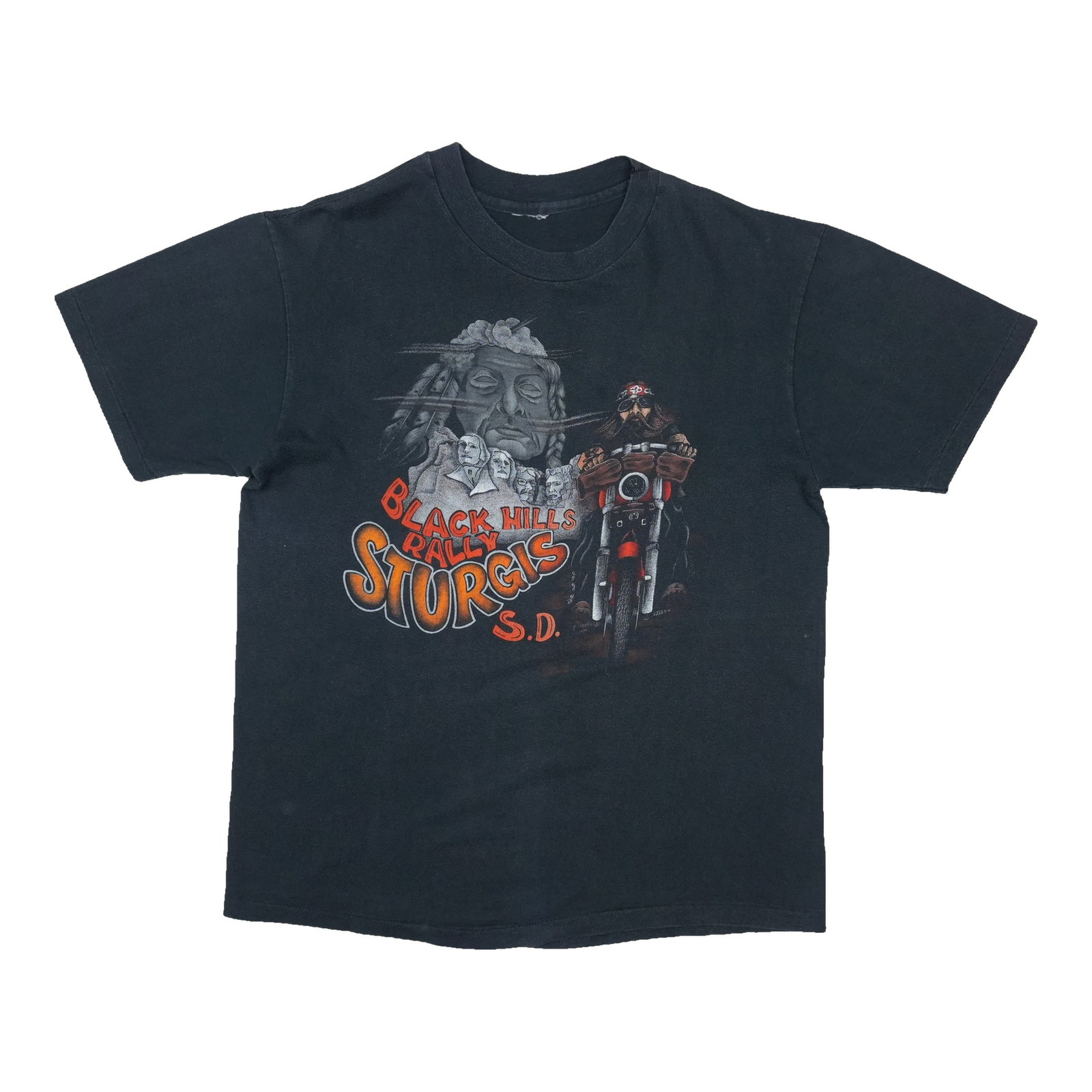 Black 1980s Sturgis Rally T Shirt 100% Cotton: Black 1980s Sturgis Rally T Shirt 100% Cotton Original vintage 1980s Sturgis Black Hills Rally shirt in black, made from 100% cotton. It is described as a true vintage shirt, not a modern reproduction