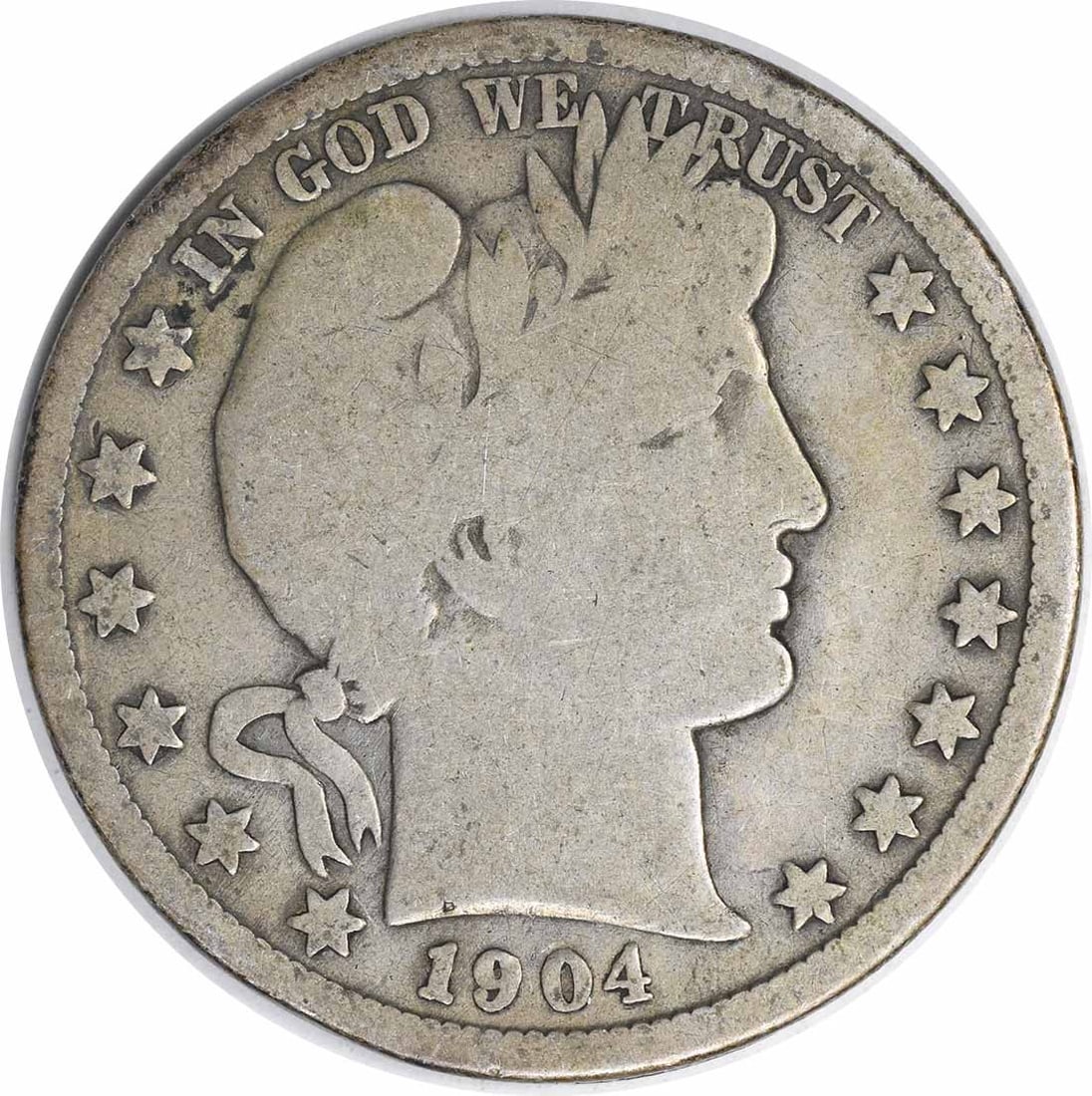 1904 S Barber 50C Silver Half Dollar VG Circulated: 1904 S Barber 50C Silver Half Dollar VG Circulated 1904-S Barber Half Dollar in VG grade. This circulated, uncertified coin is a pre-owned United States 50C piece struck in silver. Specifications Year
