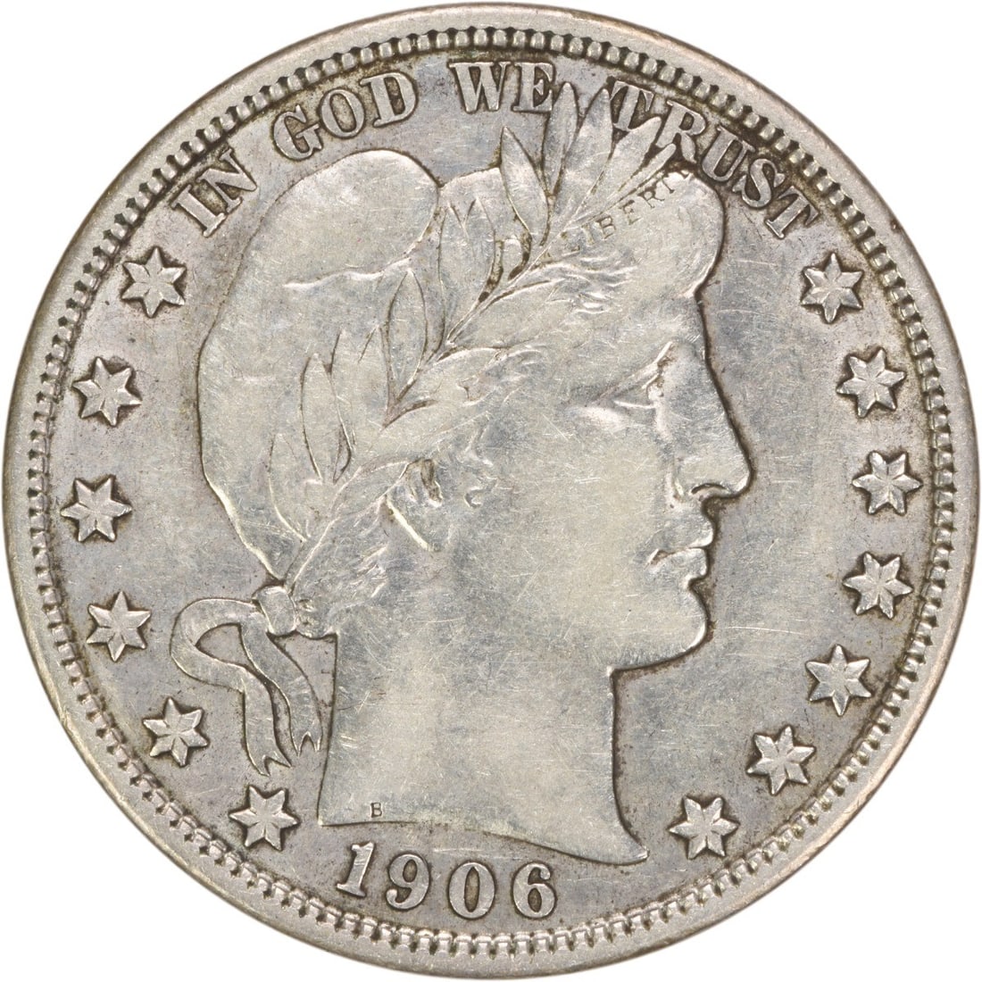 1906 D 50C Barber Half Dollar Silver EF Uncertified: 1906 D 50C Barber Half Dollar Silver EF Uncertified 1906-D Barber silver half dollar in circulated Choice EF condition. This uncertified United States 50C coin is a pre-owned example of the Barber hal