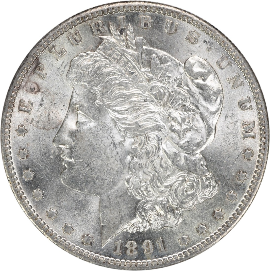 Uncirculated 1891-S Silver Dollar Morgan Type Uncertified BU Example: Uncirculated 1891-S Silver Dollar Morgan Type Uncertified BU Example This is an uncirculated 1891-S Morgan Silver Dollar from the United States. The coin is composed of silver and features the San Fra