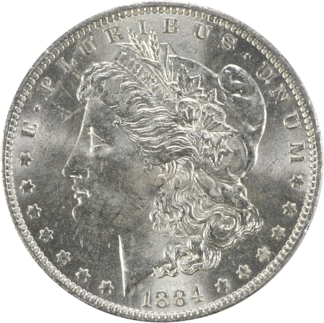 Uncirculated 1884-O Morgan Silver Dollar Choice BU New Orleans Mint: Uncirculated 1884-O Morgan Silver Dollar Choice BU New Orleans Mint This 1884-O Morgan Silver Dollar is a Choice BU (Brilliant Uncirculated) example from the New Orleans Mint. The coin is uncertified 
