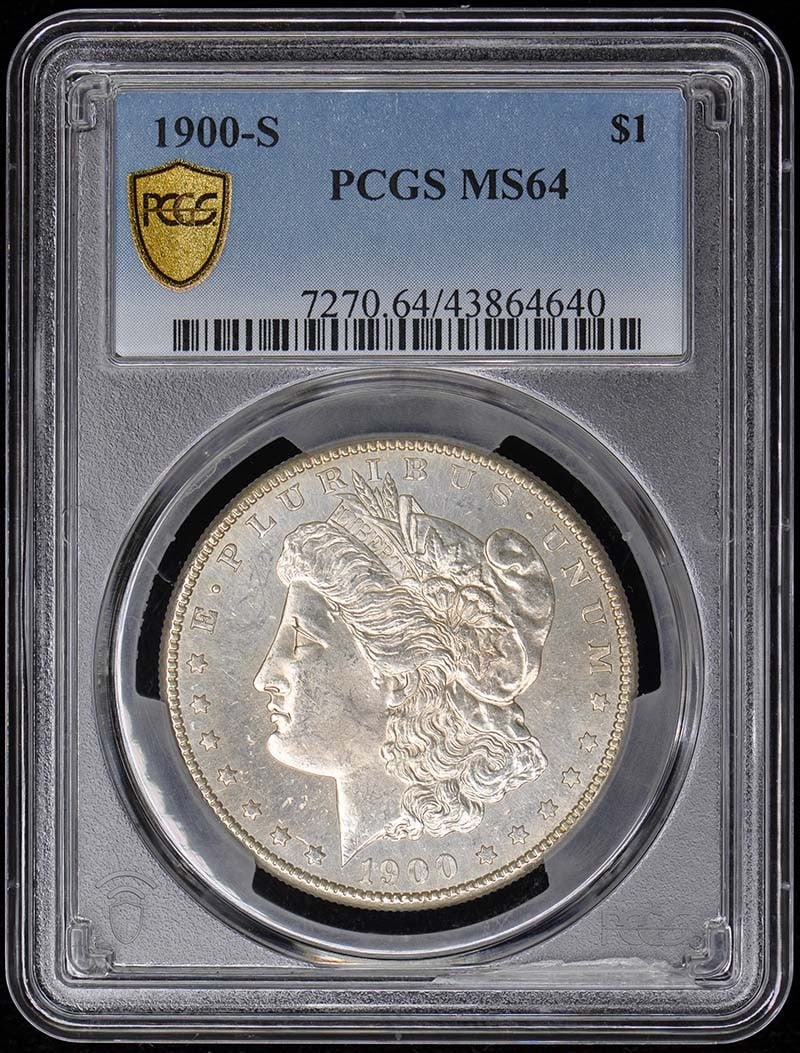 1900-S Morgan Dollar PCGS MS64 Uncirculated San Francisco: 1900-S Morgan Dollar PCGS MS64 Uncirculated San Francisco This 1900-S $1 Morgan Dollar is certified by PCGS with a grade of MS64, indicating its excellent uncirculated condition. Minted in San Francis