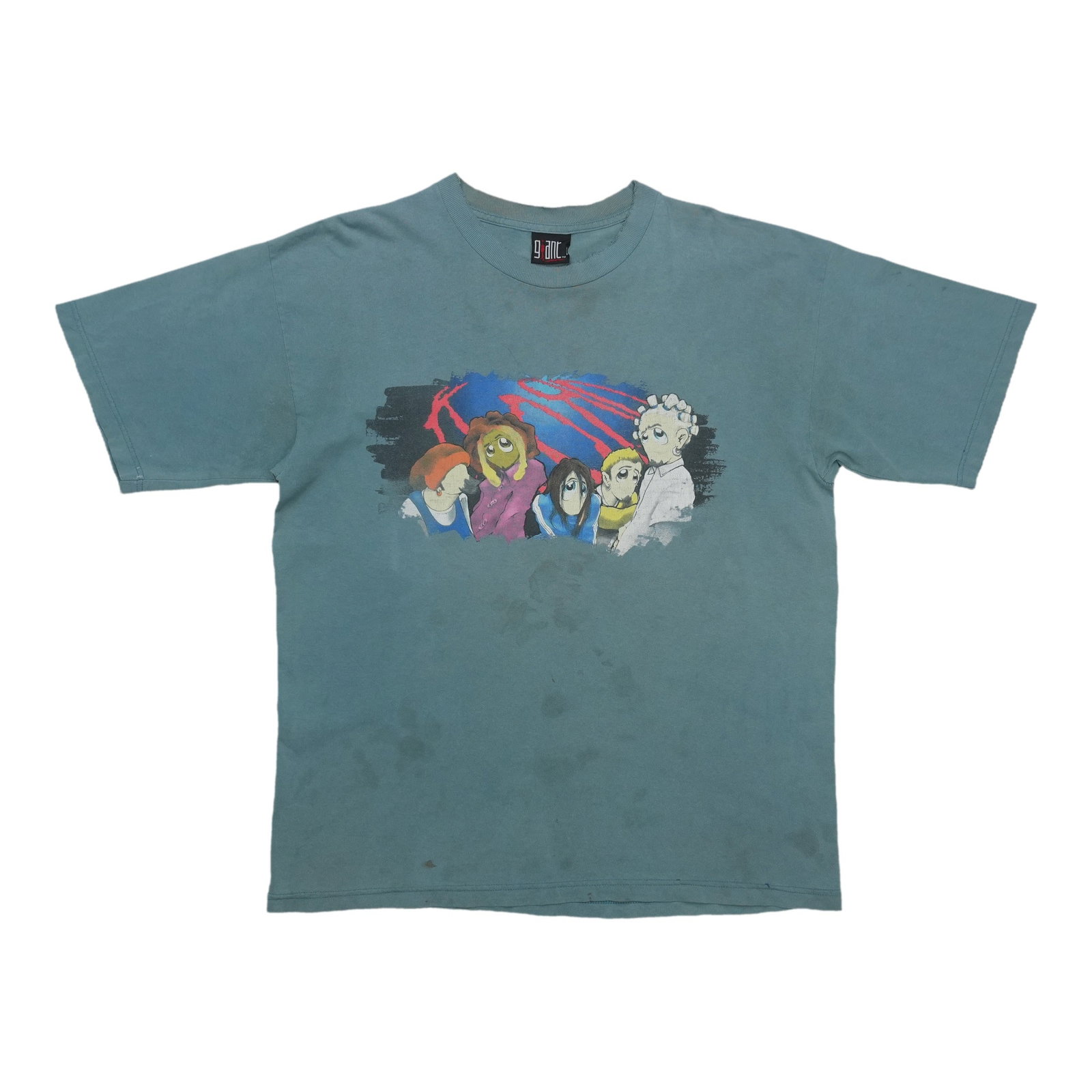 Vintage Korn Anime Blue Cotton Shirt XL 1990s: Vintage Korn Anime Blue Cotton Shirt XL 1990s This is an original vintage 1990s Korn Anime shirt, not a modern reproduction. The shirt is made of 100% cotton and features a blue color. It is in worn c