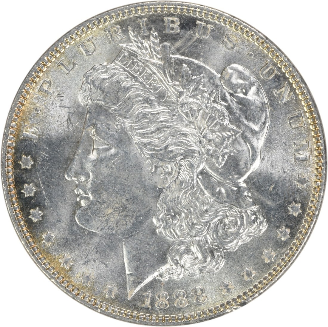 Uncirculated 1888 Silver Dollar Morgan BU No Mint Mark Uncertified: Uncirculated 1888 Silver Dollar Morgan BU No Mint Mark Uncertified This is an uncirculated 1888 Morgan Silver Dollar from the United States. The coin is composed of silver, has no mint mark, and is in