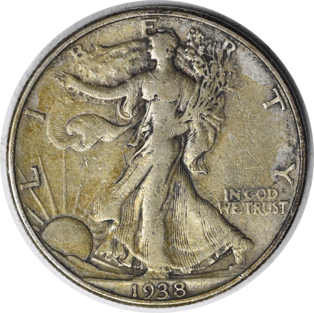 1938-D Walking Liberty Silver Half Dollar VF Uncertified Coin: 1938-D Walking Liberty Silver Half Dollar VF Uncertified Coin This 1938-D Walking Liberty Silver Half Dollar is a classic piece of American numismatics. Featuring the iconic Liberty Walking design by 