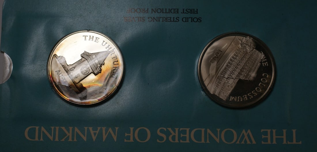 Franklin Mint sterling silver proof medals Colosseum Uhrturm (1 of 1)