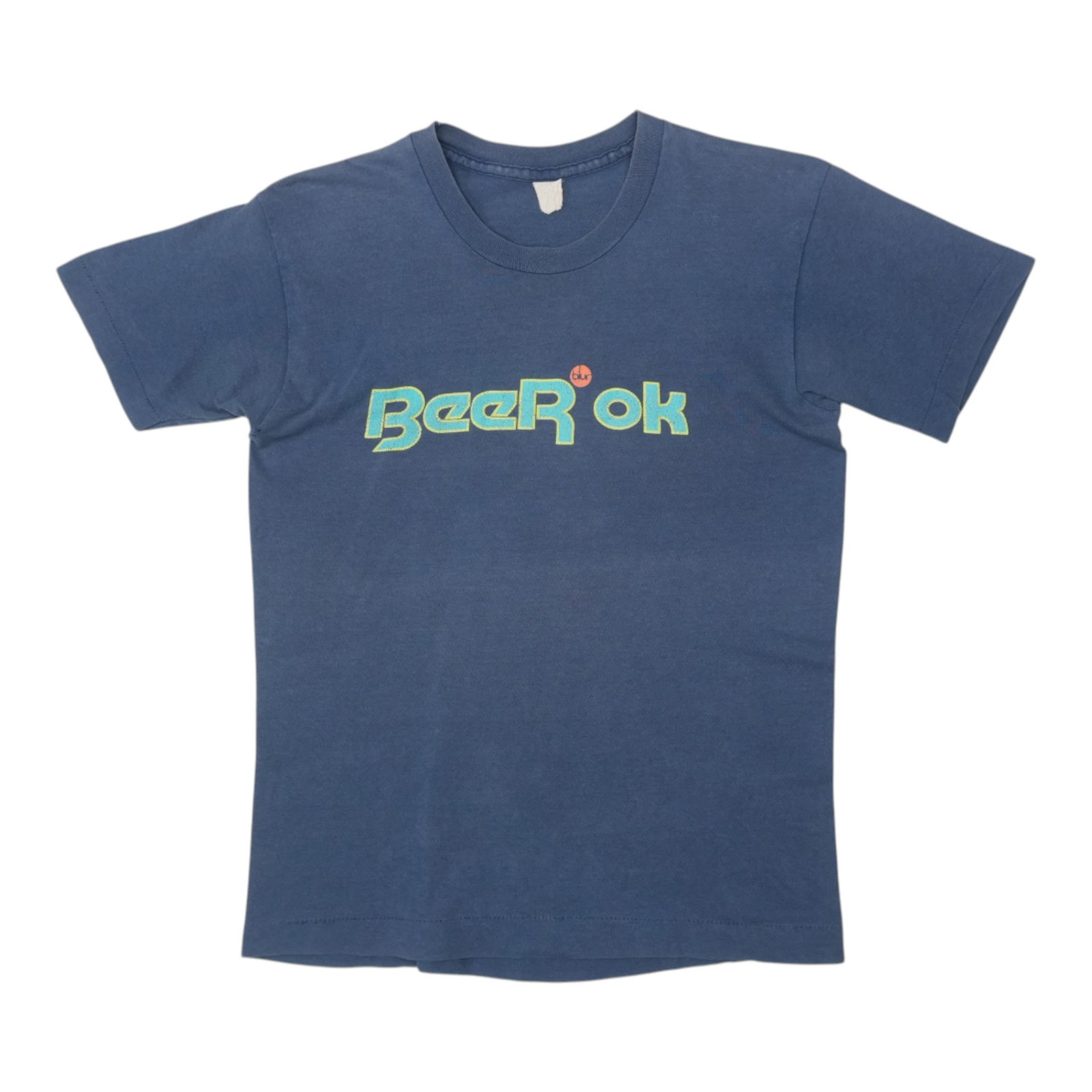 Vintage 1990s Blur Beer Ok Blue Cotton Shirt with Graphics (1 of 6)