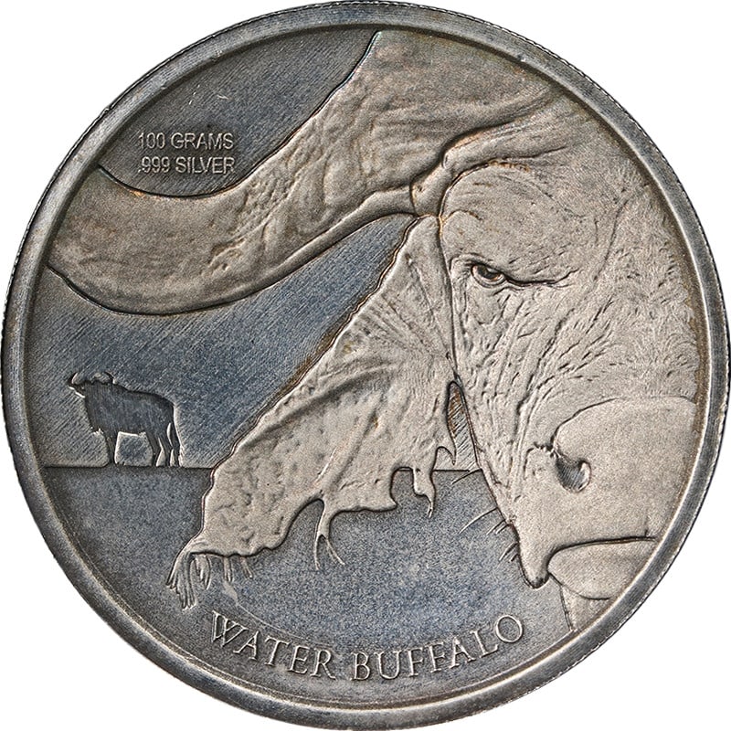 Congo Republic 2017 50 Francs CFA 100 Gram .999 Silver Water Buffalo: Congo Republic 2017 50 Francs CFA 100 Gram .999 Silver Water Buffalo Original 2017 Congo 50 Francs CFA coin struck in 100 grams of .999 fine silver, featuring the Water Buffalo design. This uncirculat