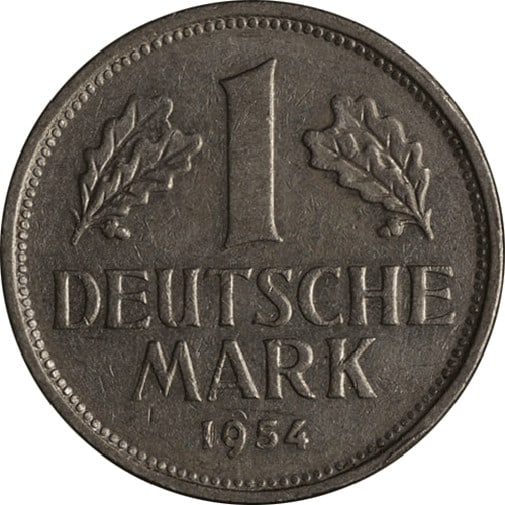 1954-G Federal Republic of Germany Mark KM#110 Nice VF+: 1954-G Federal Republic of Germany Mark KM#110 Nice VF+ Original 1954 Federal Republic of Germany Mark coin, KM#110, offered in circulated Nice VF+ condition. This uncertified piece has attractive eye