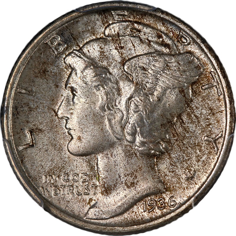 1936-P Mercury Dime PCGS MS67 FB Silver Uncirculated Coin: 1936-P Mercury Dime PCGS MS67 FB Silver Uncirculated Coin This 1936-P Mercury Dime is a certified PCGS MS67 FB coin, showcasing excellent eye appeal and a nice strike. It features slightly mottled ton