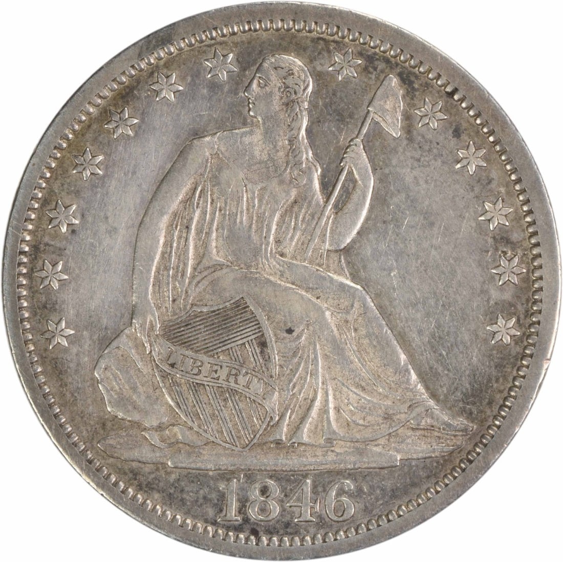 1846-O Seated Liberty Half Dollar Tall Date Uncertified EF: 1846-O Seated Liberty Half Dollar Tall Date Uncertified EF This 1846-O Liberty Seated Half Dollar features the tall date variety and was struck at the New Orleans Mint. Composed of 90% silver and 10% 