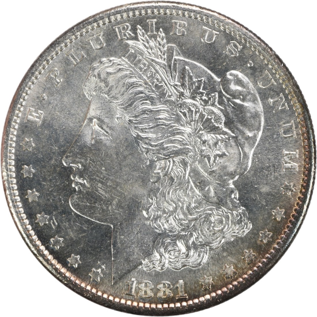 Uncirculated 1881 San Francisco Morgan Silver Dollar Brilliant Uncirculated Uncertified: Uncirculated 1881 San Francisco Morgan Silver Dollar Brilliant Uncirculated Uncertified This is an uncirculated 1881-S Morgan Silver Dollar from the United States. It features a brilliant uncirculated
