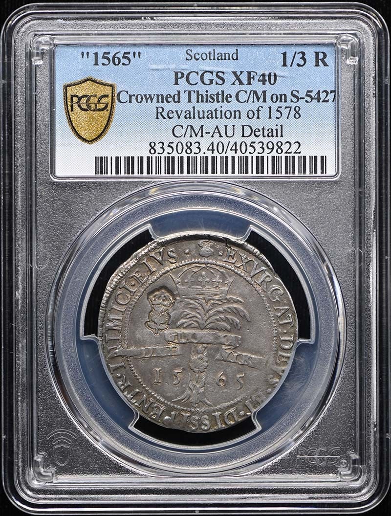 Scotland 1578 Revaluation Thistle C M on S-5427 1565 1/3 R PCGS XF40 (1 of 7)
