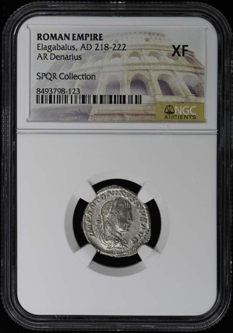Roman Empire AR Denarius Elagabalus AD 218-222 NGC XF40: Roman Empire AR Denarius Elagabalus AD 218-222 NGC XF40 Roman Empire AR denarius of Elagabalus, dated AD 218-222. This pre-owned coin is certified and graded XF40 by NGC. Specifications Ruler: Elagaba