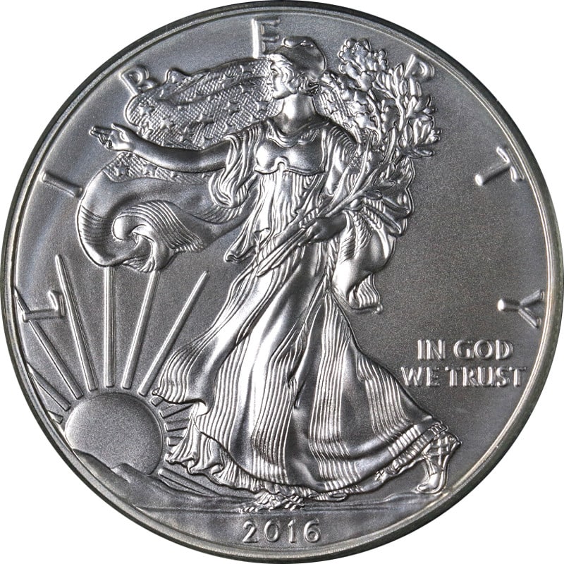 PCGS MS70 2016 $1 Silver Eagle First Strike Flag Label Coin: PCGS MS70 2016 $1 Silver Eagle First Strike Flag Label Coin This 2016 Silver American Eagle $1 coin is certified by PCGS with a grade of MS70, indicating a perfect uncirculated condition. It features 