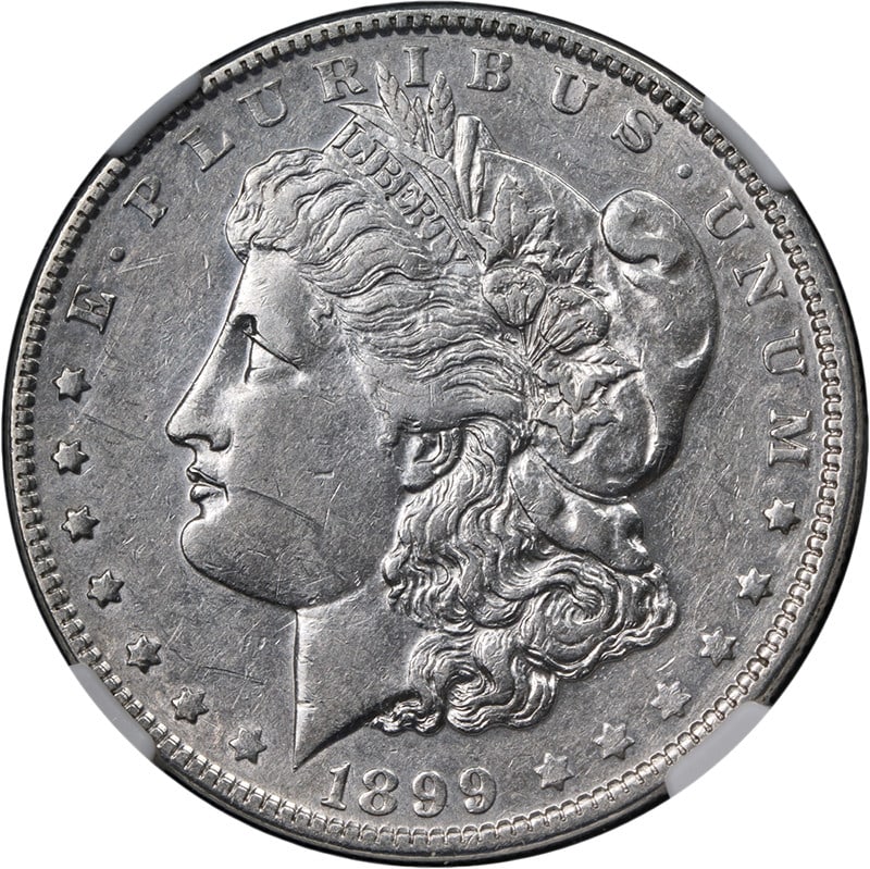 NGC XF40 1899 O Morgan Silver Dollar Micro O: NGC XF40 1899 O Morgan Silver Dollar Micro O This 1899-O Morgan Silver Dollar is a circulated United States coin certified by NGC and graded XF40. It is composed of silver with 0.9 fineness and featur