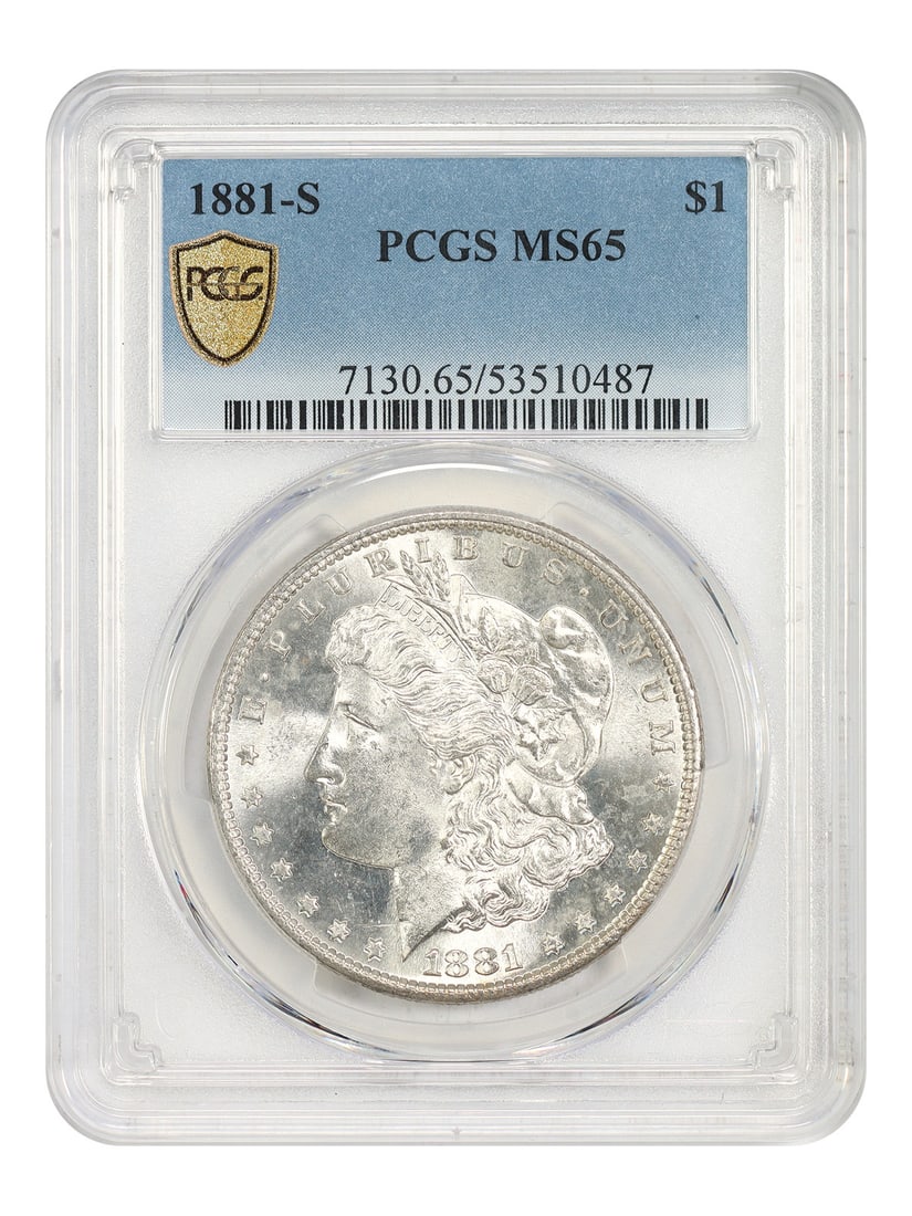 PCGS MS65 1881-S Morgan Silver Dollar $1 San Francisco Mint: PCGS MS65 1881-S Morgan Silver Dollar $1 San Francisco Mint 1881-S Morgan Dollar certified by PCGS in MS65 grade. This uncirculated example is a popular collector date, with the original description n