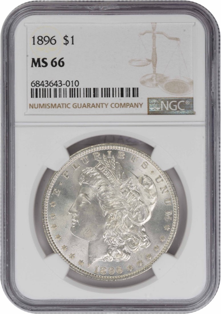 NGC MS66 Graded 1896 Morgan Dollar 90 Percent Silver Philadelphia Mint: NGC MS66 Graded 1896 Morgan Dollar 90 Percent Silver Philadelphia Mint This 1896 Morgan Silver Dollar was struck at the Philadelphia Mint and is certified by NGC with a grade of MS66. Composed of 90% 
