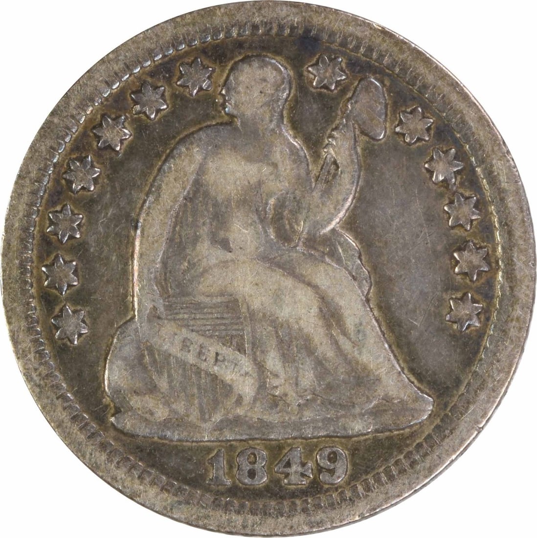 United States 1849-O Seated Liberty Half Dime Silver F Uncertified (1 of 2)